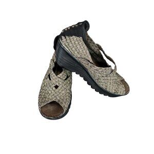 Metallic Woven Wedge Sandals By Bernie Mev Comfort Stretch Peep Toe Shoes